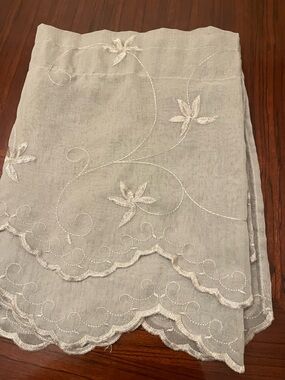 Delicate Embroidered Linen Scalloped Panel - Light Beige